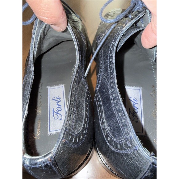 Forli Navy Genuine Alligator Ostrich Exotic Leather Cap Toe Lace Up Shoes Mens 9